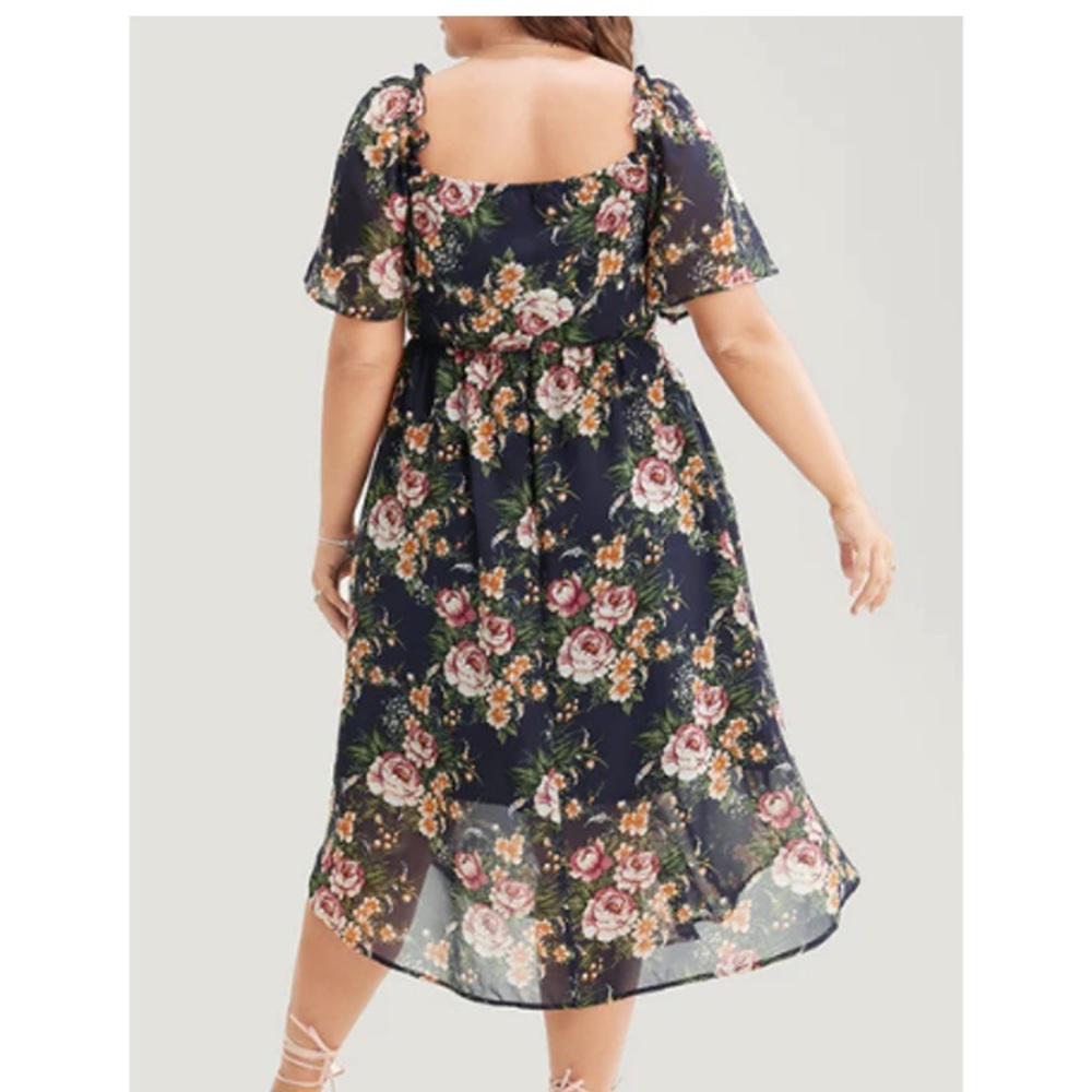 BloomChic Floral ruffle flutter sleeve midi dress. Navy background. Size 10. NWT - Picture 6 of 8
